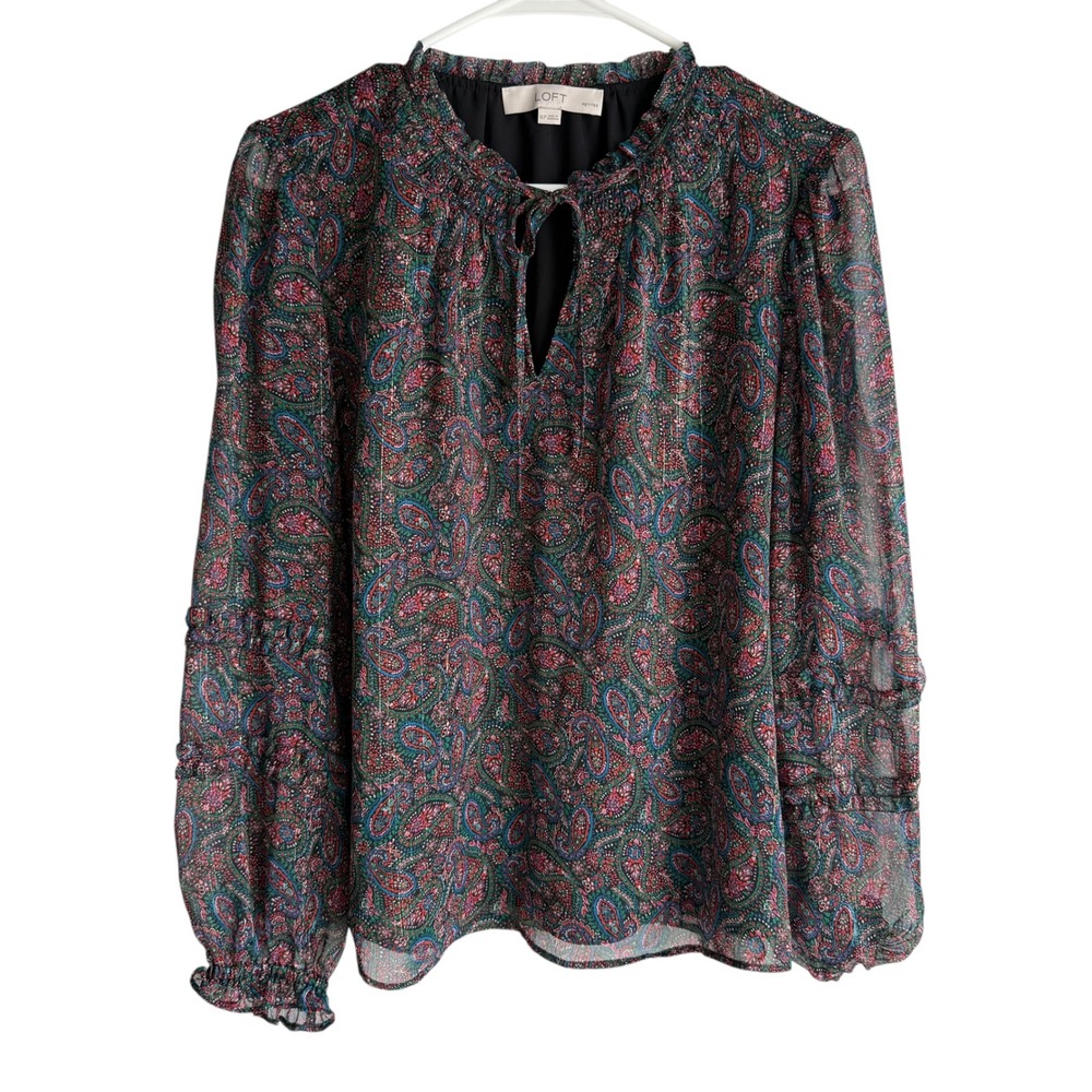 LOFT Multicolor  Paisley Smocked Ruffle Festival Boho Chic‎ Ladies Blouse, XLP